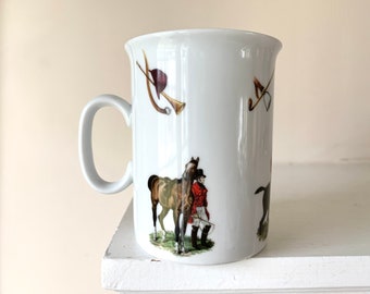 Exclusively Optima, Horse Coffee Mug, Fox Hunting Horn, Horse Tea Cup, Vintage, Equestrian Gift, Horse Illustrations, Equestrian Mug