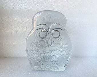 Blenko Glass Owl, Mid Century Modern, Glass Bookend, Glass Owl Figurine, Vintage, Clear Glass Owl, Glass Paperweight, Glass Owl, Blenko Art