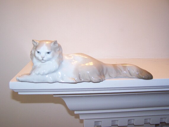 Cat Figurine Long Haired Cat Reclining Cat Angora Cat Etsy
