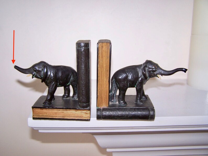 Ronson Bookends All Metal Art Wares Elephant With Books Etsy