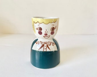 Vintage, Egg Cup Kid, Double Egg Cup, Blond Girl Egg Cup, Yellow Brown Green, Hand Painted Egg Cup, Serving Cup, Breakfast Dish, Kitschy