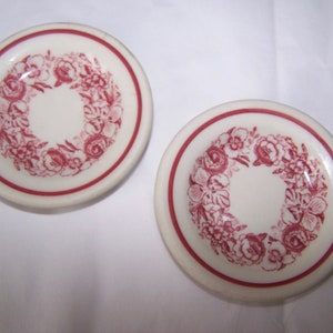 Shenango China, 2 Butter Pats, Red White Floral, Red Transferware, Small 3 Inch Plate, Vintage, Red Transfer Ware, Diner Butter Pats