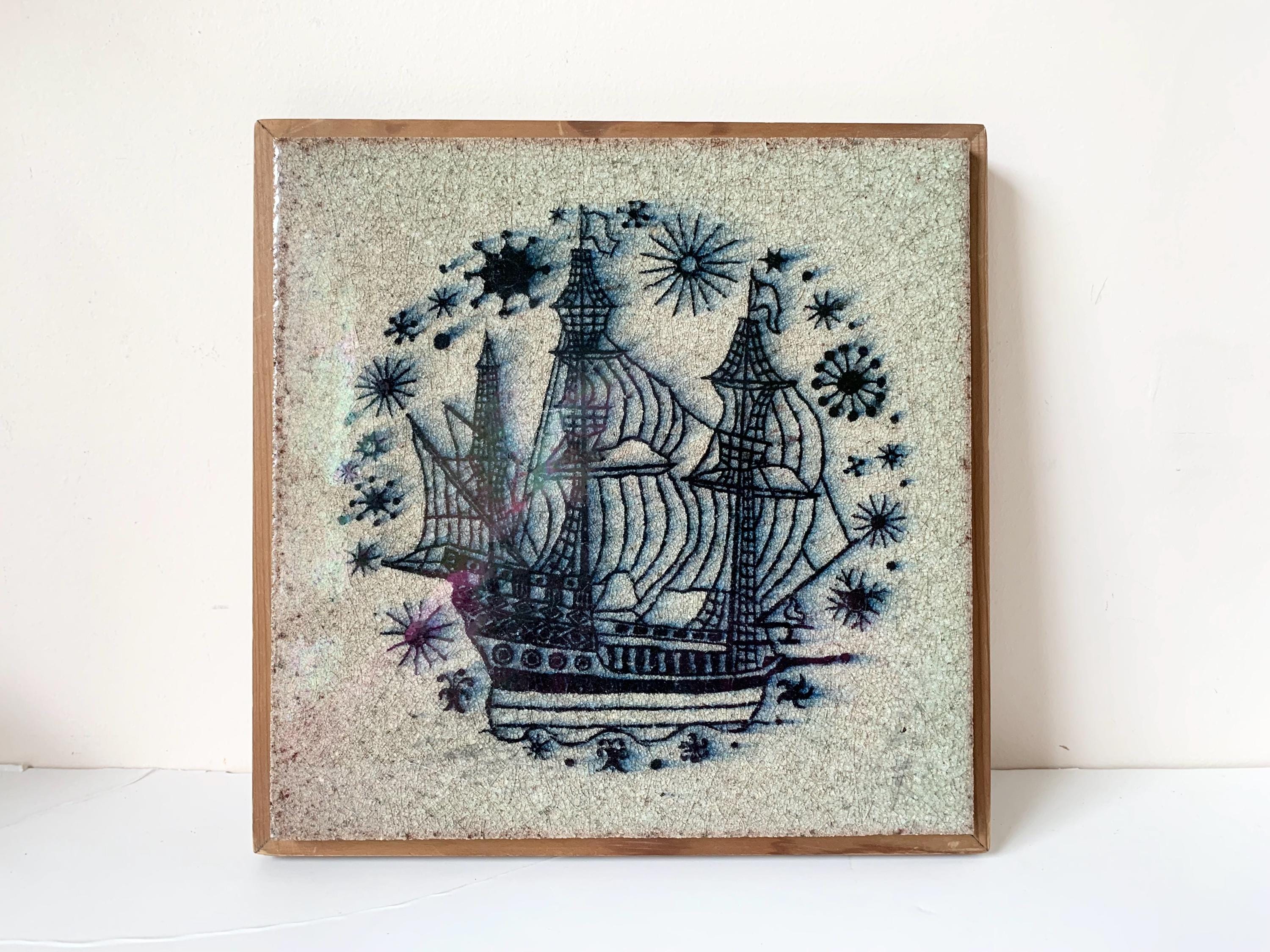 Porsgrund Norway, Sailing Ship Tile, Konrad Galaaen, Stars