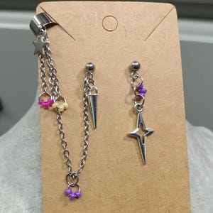 Cuff Earring KPop Demon Hunters Earrings Non-tarnish Surgical Stainless-Steel Post Earrings Chain Spike Post Earring Star Post Earring K Pop