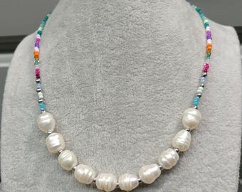 Collar de perlas naturales Collar de perlas coloridas Gargantilla barroca de perlas de agua dulce Joyería de cuentas de semillas coloridas Perlas auténticas