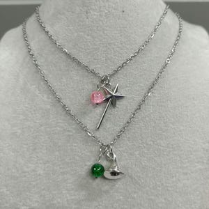 Wicked Necklace Glinda Wand Necklace Elphaba Hat Necklace Non-tarnish Stainless-Steel Pink Green Crackle Bead Necklace Wicked Charm Necklace