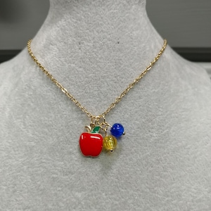 Snow White Necklace Apple Necklace 18k Gold Plated Stainless-Steel Necklace Poison Apple Pendant Charm Snow White Apple Blue Yellow Charms