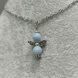 Gemstone Angel Necklace Angelite Natural Gemstone Non-tarnish Stainless-Steel Angelite Angel Charm Necklace Angel Pendant Angel Jewelry