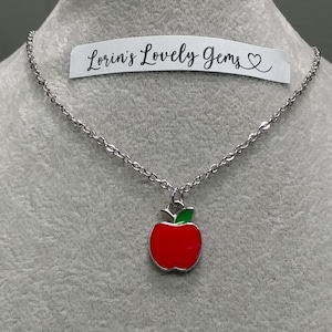 Snow White Apple Necklace Non-tarnish Stainless-Steel Apple Pendant Apple Charm Necklace Red Apple Silver Apple Necklace Snow White Necklace