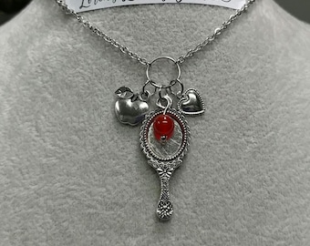 Gemstone Fairy tale Charm Necklace Carnelian Natural Gemstone Non-tarnish Stainless-Steel  Enchanted Mirror Apple Heart Necklace