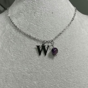 Amethyst Gemstone W Necklace Non-tarnish Stainless-Steel Black Letter W Pendant Natural Amethyst Initial W Necklace Letter W Charm Necklace