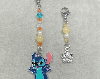 Gemstone Bag Charms Natural Yellow Jade Stainless-Steel Stitch Bag Charms Lilo & Stitch Bag Charm Hibiscus Flower Bag Charm Stitch Keychain