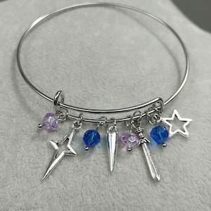 Star Bangle Bracelet Spike Bangle Bracelet KPop Demon Hunters Bangle Bracelet Non-tarnish Stainless-Steel Blue Purple Crystal Sword Charm