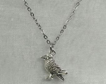 Raven Necklace Non-tarnish Stainless-Steel Chain Silver 3D Raven Bird Pendant Raven Charm Nevermore Raven Pendant Necklace Crow Necklace