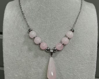 Rose Quartz Necklace Natural Gemstone Non-tarnish Stainless-Steel Chain Rose Quartz Pendant Necklace Rose Quartz Bead Necklace