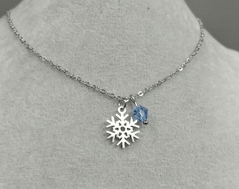 Schneeflocke Halskette Tschechische Kristall Halskette Nicht-Trübung Edelstahl Blau Tschechische Kristall Charm Halskette Schneeflocke Charme Schneeflocke Anhänger