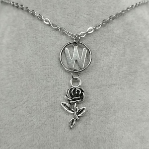 W Necklace Rose Necklace Initial W Necklace Non-tarnish Stainless-Steel Chain Letter W Charm Pendant &quot;W&quot; Charm Necklace Rose Flower Pendant
