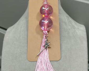 Pink Bubbles Tassel Bag Charm- Pink Witch Bubble Bag Charm, Magic Wand Keychain Pendant, Purse Charm