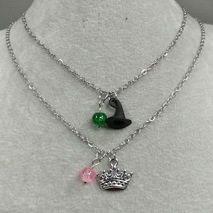 Wicked Necklace Glinda Crown Necklace Elphaba Hat Necklace Non-tarnish Stainless-Steel Pink Green Crackle Bead Wicked Charm Necklace Black