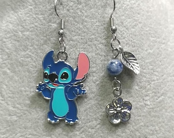 Pendientes de piedras preciosas, jaspe azul natural, pendientes de acero inoxidable quirúrgico que no se deslustran, pendientes de flor de hibisco, pendientes de puntada, 626 días