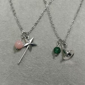 Wicked Necklace Glinda Pink Opal Wand Necklace Elphaba Fuchsite Hat Necklace Natural Gemstone Crystal Charm Stainless-Steel Necklace