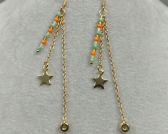 Showgirl Earrings Star Earrings 18K Gold Plated Surgical Stainless-Steel Hook Star Chain Earrings Music Lover Earrings