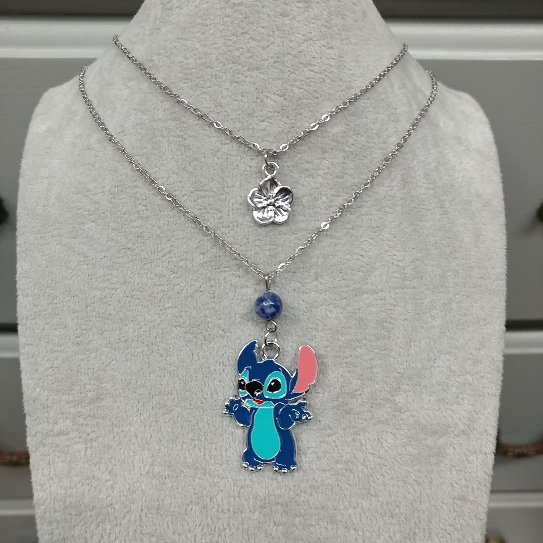 2つのネックレスセット ジェムストーンステッチネックレス フラワー