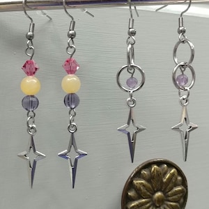 Gemstone KPop Demon Hunters Earrings Amethyst Yellow Jade Natural Gemstone Non-tarnish Surgical Stainless-Steel Star Earrings Star Charm