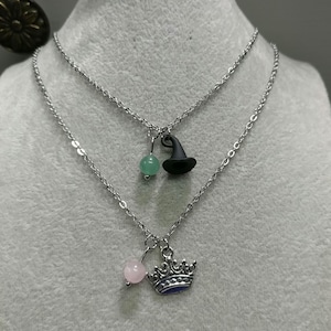 Wicked Necklace Glinda Rose Quartz Crown Necklace Elphaba Aventurine Black Hat Necklace Natural Gemstone Charms Non-tarnish Stainless-Steel
