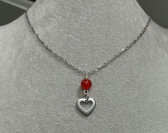 Heart Necklace Carnelian Gemstone Stainless-Steel Natural Red Carnelian Gemstone Crystal Heart Charm Necklace Heart Necklace Red Gem Charm