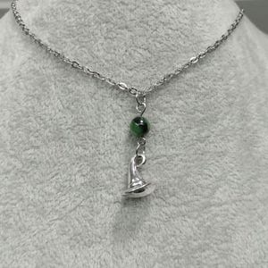 Gemstone Witch Hat Necklace Wicked Necklace Non-tarnish Stainless-Steel Chain Natural Ruby Zoisite Gemstone Elphaba Necklace Witch Necklace