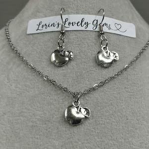 Snow White Necklace Apple Necklace Non-tarnish Stainless-Steel Apple Pendant Snow White Apple Charm Earrings Silver Apple