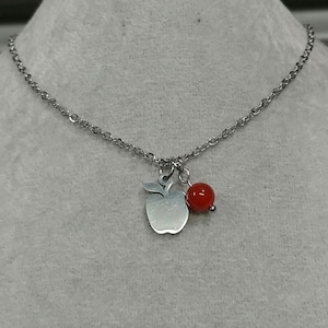 Gemstone Snow White Necklace Non-tarnish Stainless-Steel Carnelian Gemstone Apple Necklace Enchanted Apple Pendant Apple Charm Necklace