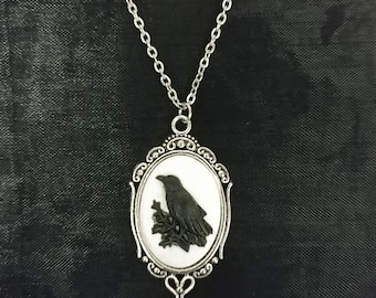 Raven Necklace Non-tarnish Stainless-Steel Chain Necklace Black Raven Bird Pendant Raven Charm Necklace Nevermore Raven Cameo Necklace