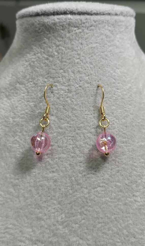 Pink Bubble Earrings 18k Gold Plated Surgical Stainless-Steel Hook Earring Pink Bubble Earrings Gold Witch Earring Glinda Earrings