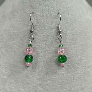 Wicked Earrings Pink & Green Bead Dangle Surgical Stainless-Steel Hook Earrings Elphaba Earrings Glinda Earrings Non-tarnish Stainless-Steel