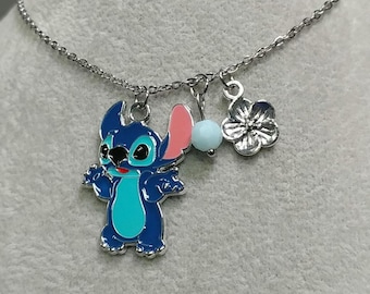 Collar personalizado con piedra de nacimiento, cadena de acero inoxidable que no se deslustra, dije con piedra de nacimiento, colgante de Stitch, Lilo y Stitch