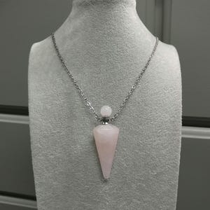 Rose Quartz Perfume Bottle Necklace Natural Gemstone Crystal Pendant Stainless-Steel Chain 20&quot; Pink Rose Quartz Gemstone Rose Quartz Crystal