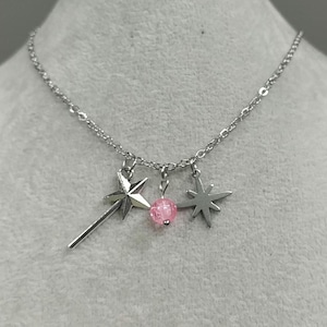 Wicked Necklace Glinda Wand Star Necklace Non-tarnish Stainless-Steel Pink Crackle Bead Charm Necklace Wicked Charm Necklace Glinda Wand