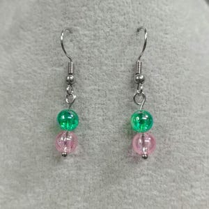 Wicked Earrings Pink & Green Bead Dangle Surgical Stainless-Steel Hook Earrings Elphaba Earrings Glinda Earrings Non-tarnish Stainless-Steel