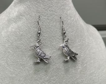 Raven Earrings Non-tarnish Surgical Stainless-Steel Hook Earrings 3D Raven Bird Earrings Raven Charm Earrings Nevermore Raven Bird Earrings