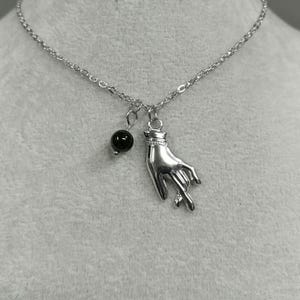 Onyx Gemstone Hand Necklace Non-tarnish Stainless-Steel Chain and Hand Pendant Hand Charm Necklace Silver Hand Natural Black Onyx Gemstone