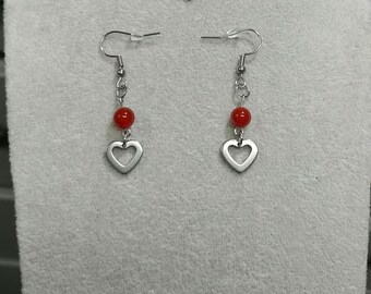 Heart Earrings Carnelian Gemstone Surgical Stainless-Steel Natural Red Carnelian Gemstone Crystal Heart Charm Earrings Red Gemstone Earrings