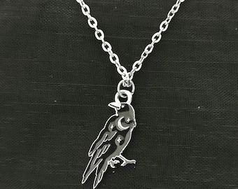 Raven Necklace Non-tarnish Stainless-Steel Chain Necklace Black Raven Bird Pendant Raven Charm Necklace Nevermore Raven Necklace Unisex