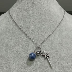 Wicked Necklace Wand Blue Spot Jasper Gemstone Charm Necklace Adjustable Stainless-Steel Non-Tarnish Chain Glinda Necklace Wand Charm Jasper