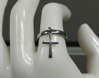 Cross Ring Charm Dangle Adjustable Stainless-Steel Ring Cross Charm Ring Cross Dangle Ring Non-tarnish Stainless-Steel Size Adjustable Ring