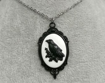 Raven Necklace Non-tarnish Stainless-Steel Chain Necklace Black Raven Bird Pendant Raven Charm Necklace Nevermore Raven Cameo Necklace