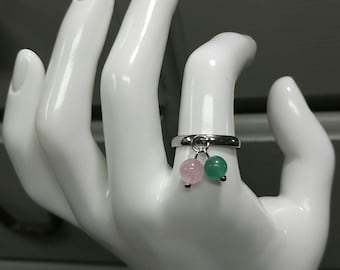 Ring Charm Dangle Ring Rose Quartz Aventurine Natural Gemstone Crystal Non-tarnish Stainless-Steel Ring Pink Ring Green Ring
