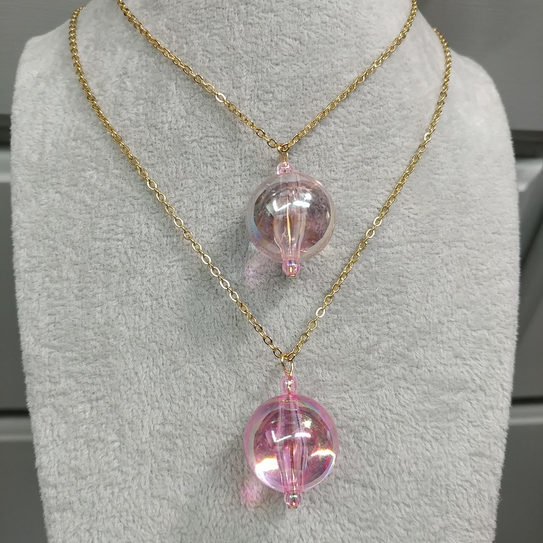 Wicked Glinda Bubble Necklace Transparent Pink Bubble Pendant 18k