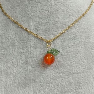 Orange Necklace Orange Fruit Necklace 18k Gold Plated Stainless-Steel Chain Natural Carnelian Gemstone Orange Charm Necklace Oranges Fruit